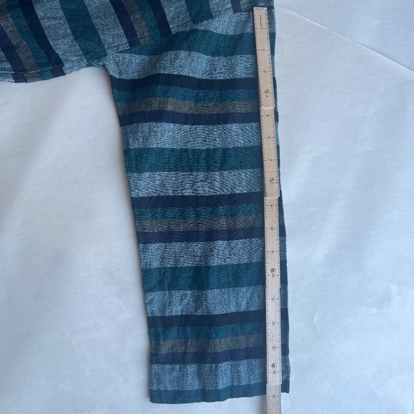Eileen Fisher Cross-Dyed Organic‎ Linen Top Striped Teal Multi Box Tee Blouse - Picture 9 of 11